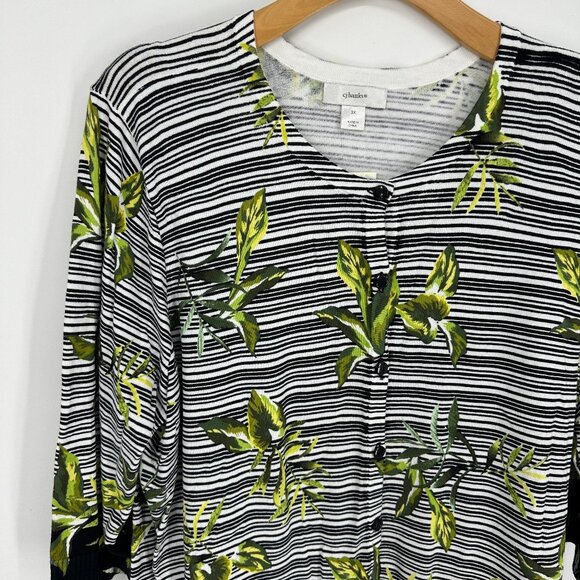 3/$25 CJ Banks Cardigan Sweater 3X Cotton Button Down 3/4 Sleeves Striped Leaves - Picture 5 of 7
